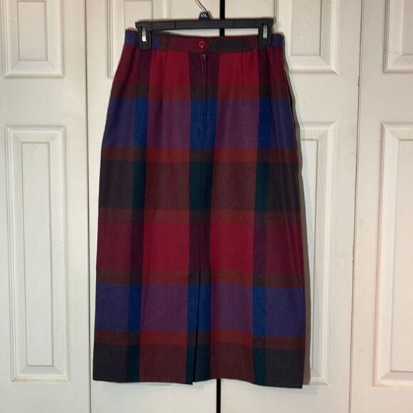 Vintage Deadstock Barclay Square Part Wool Red Blue Plaid Long A Line Skirt - Picture 6 of 14